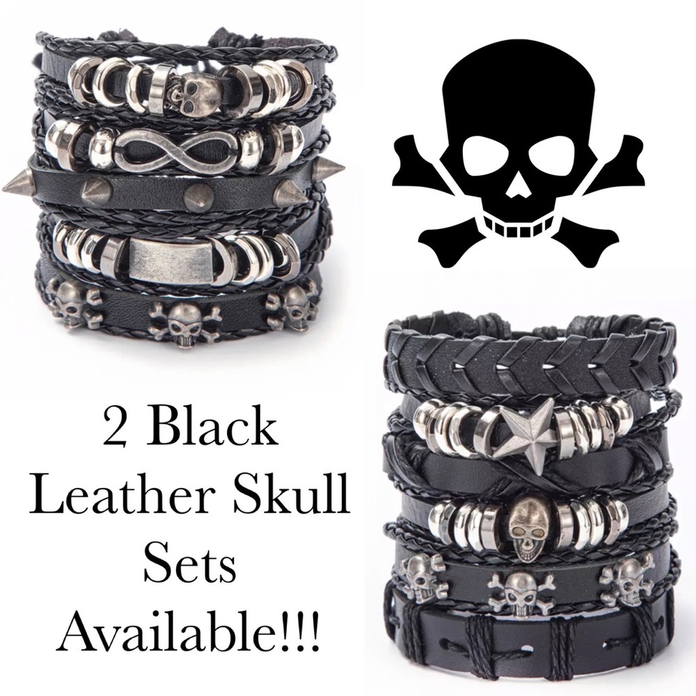 6 Pcs Set Punk Rock Skull Braided Leather Rope Bracelets - Picture 15 of 15